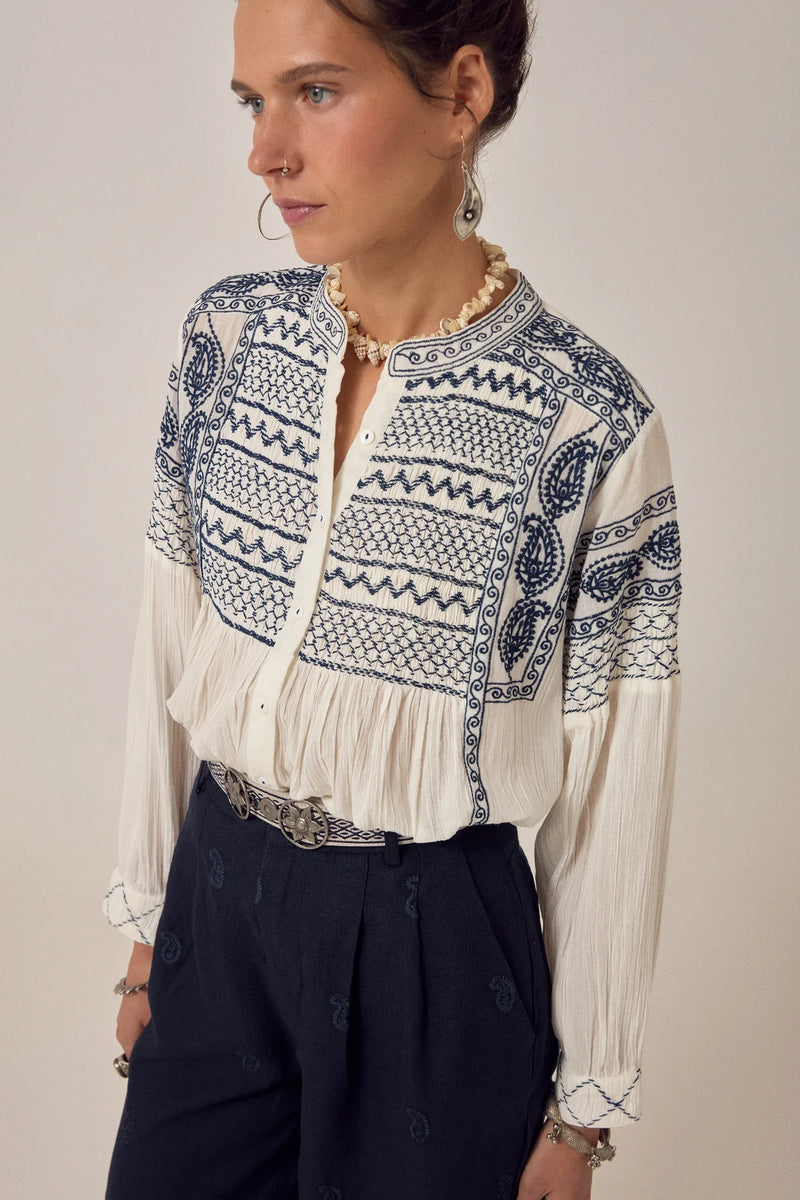 BLANCA Blouse - Deep blue embroidery – Ariadne's Project