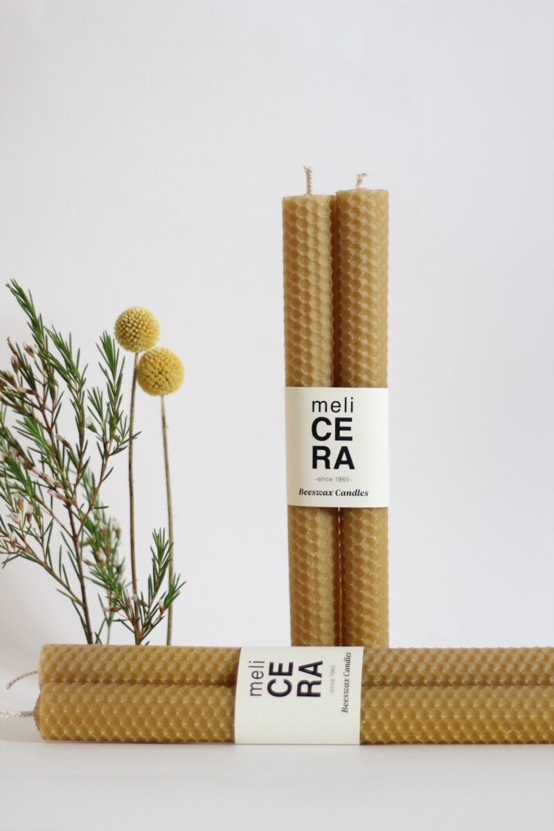 Natural beeswax candles-Hand rolled / set of 2