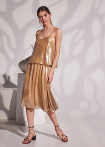Oyster Midi Dress with layers - Wet Gold
