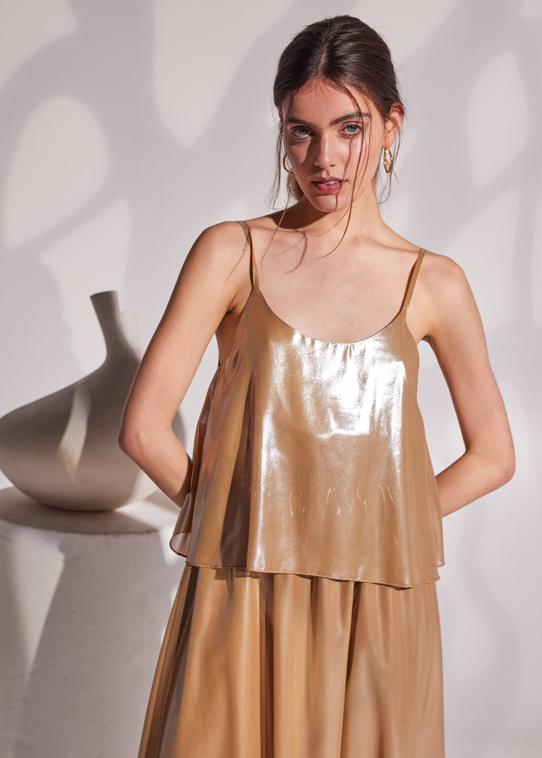 Oyster Midi Dress with layers - Wet Gold
