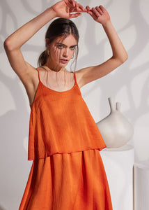 Oyster Midi Dress with layers - Burnt Orange