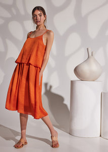 Oyster Midi Dress with layers - Burnt Orange