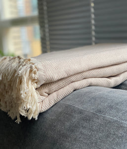 Cotton blanket-Herringbone beige